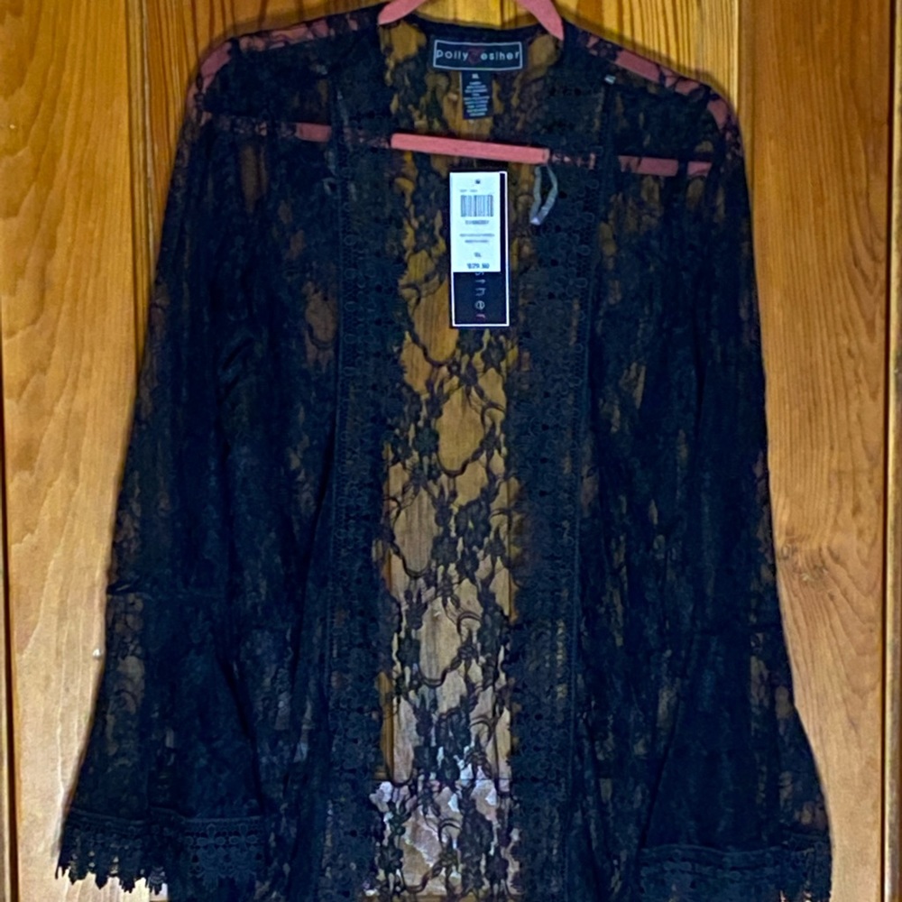 NWT XL Polly & Esther Black Lace Duster Cardigan